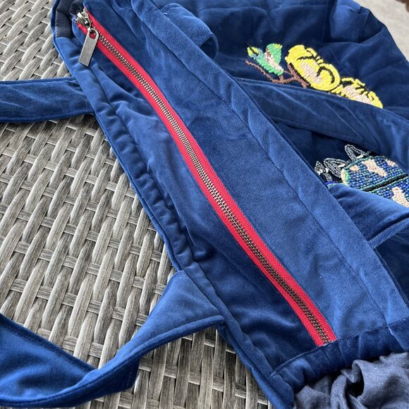 Beautiful NAV Blue Velvet Bead Embellishments Bag Library Sewing Tote - Picture 4 of 7